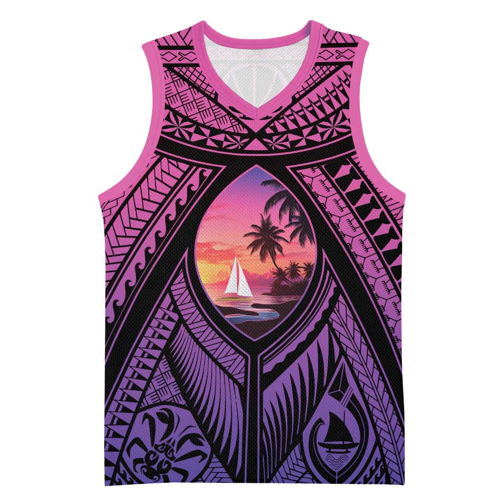 Guam Chamorro Artsy Basketball Jersey Guahan Sunset Beach - Polynesian Pride