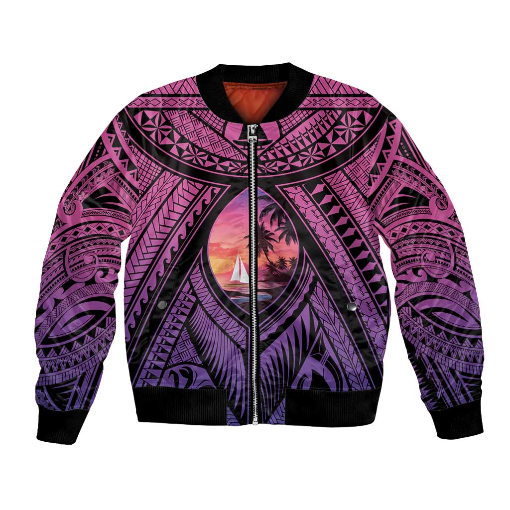 Guam Chamorro Artsy Bomber Jacket Guahan Sunset Beach