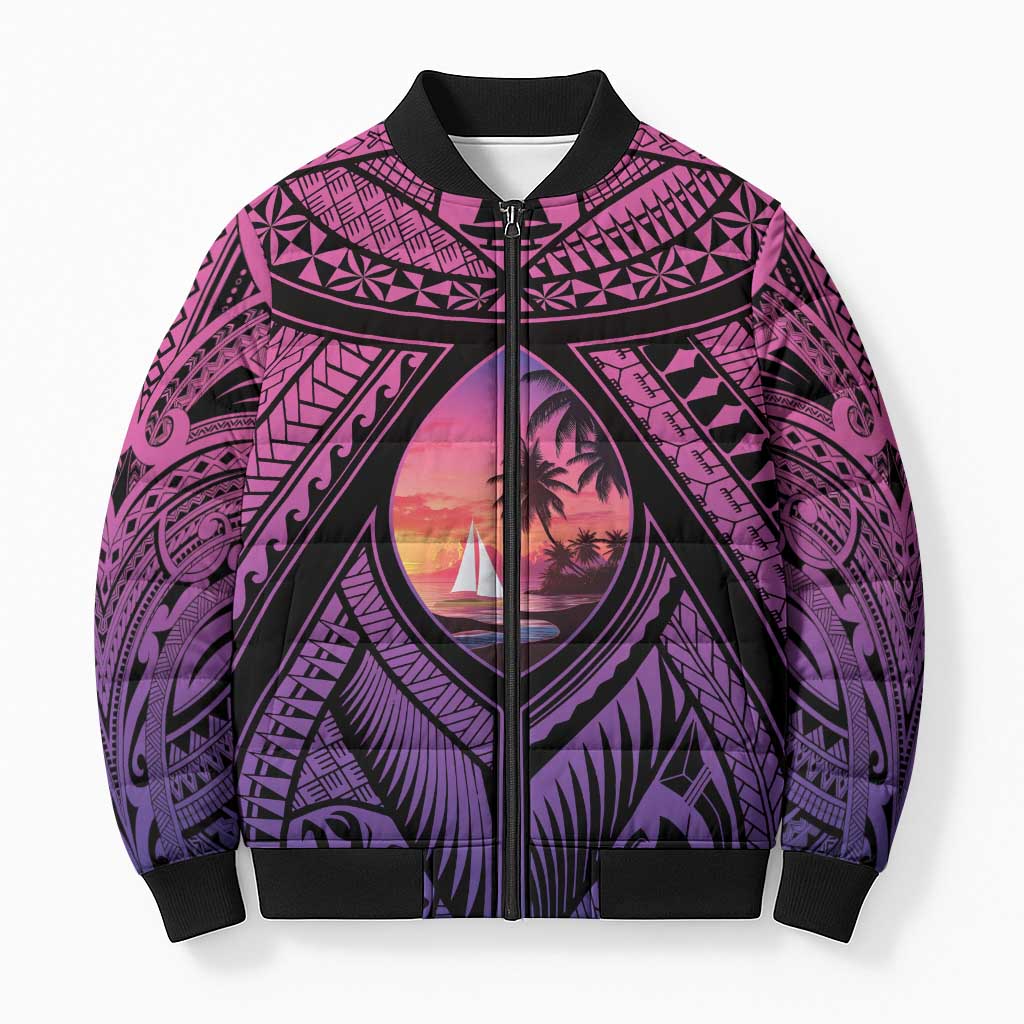 Guam Chamorro Artsy Bomber Puffer Jacket Guahan Sunset Beach - Polynesian Pride