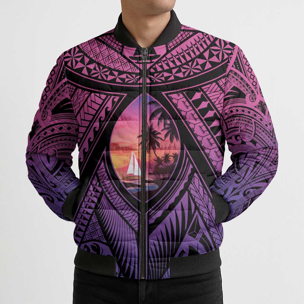 Guam Chamorro Artsy Bomber Puffer Jacket Guahan Sunset Beach - Polynesian Pride