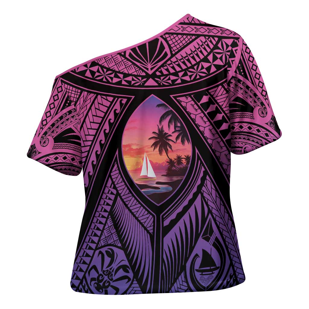 Guam Chamorro Artsy Cross Shoulder Shirt Guahan Sunset Beach - Polynesian Pride