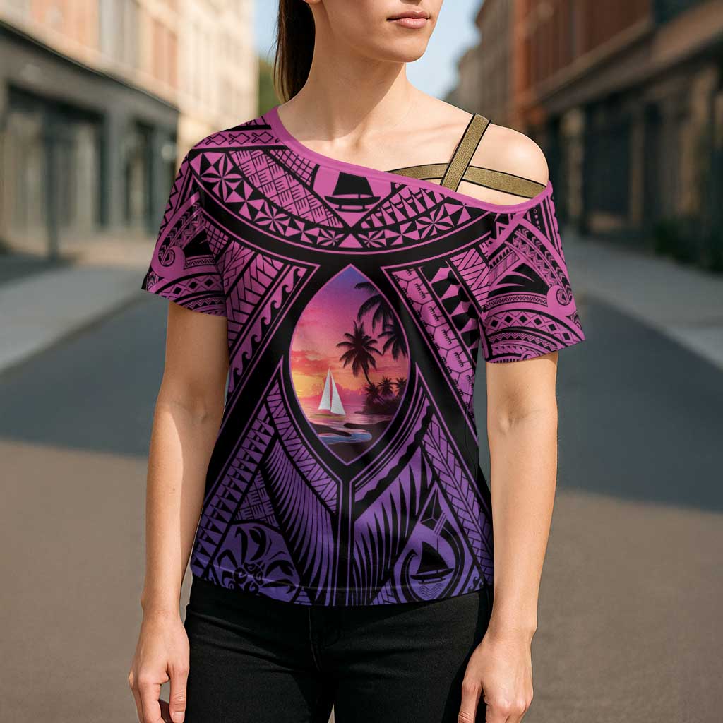Guam Chamorro Artsy Cross Shoulder Shirt Guahan Sunset Beach - Polynesian Pride