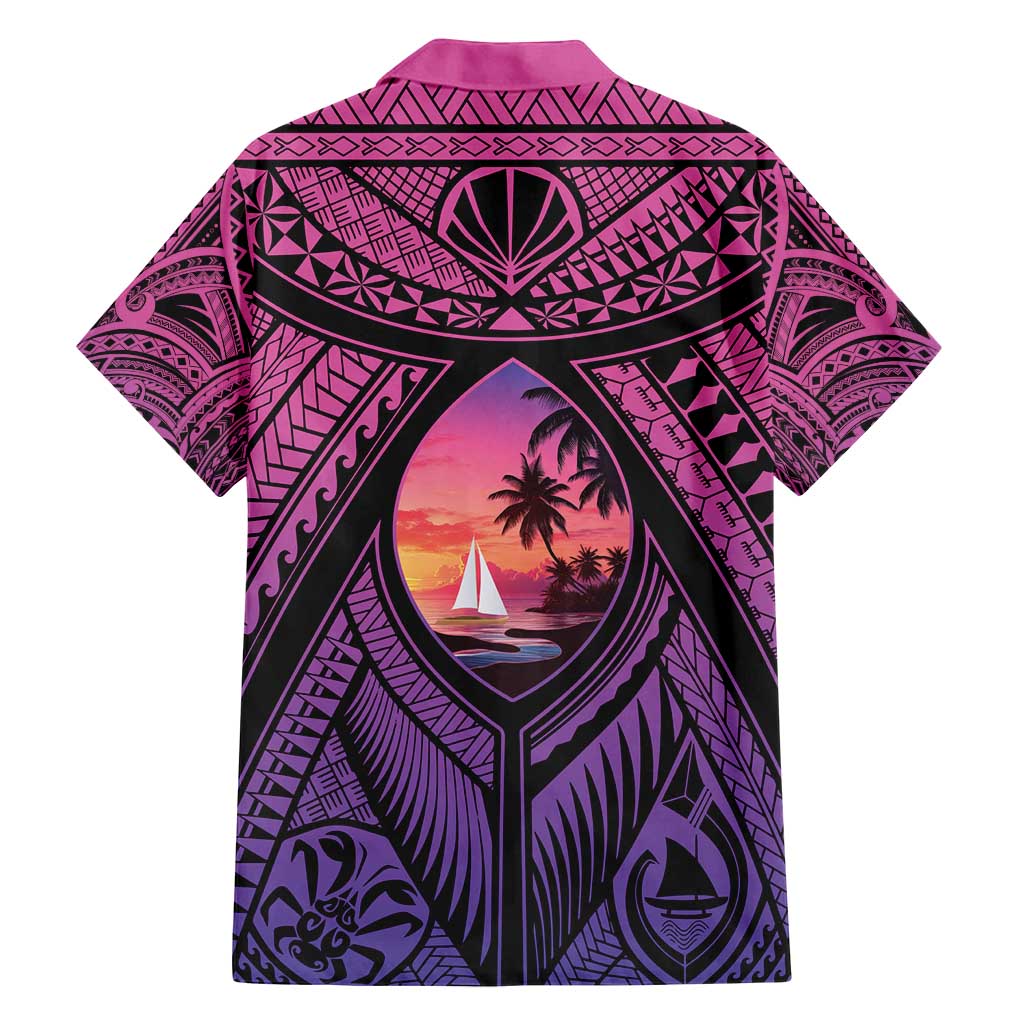 Guam Chamorro Artsy Family Matching Long Sleeve Bodycon Dress and Hawaiian Shirt Guahan Sunset Beach