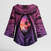 Guam Chamorro Artsy Kimono Sleeve Blouse Guahan Sunset Beach LT9 - Polynesian Pride