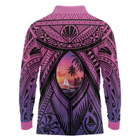 Guam Chamorro Artsy Long Sleeve Polo Shirt Guahan Sunset Beach
