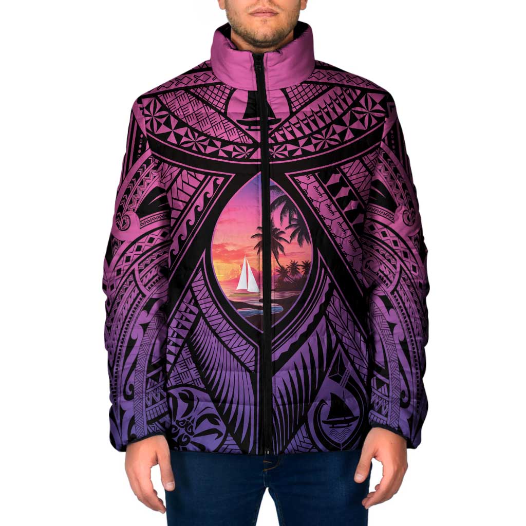 Guam Chamorro Artsy Padded Jacket Guahan Sunset Beach - Polynesian Pride