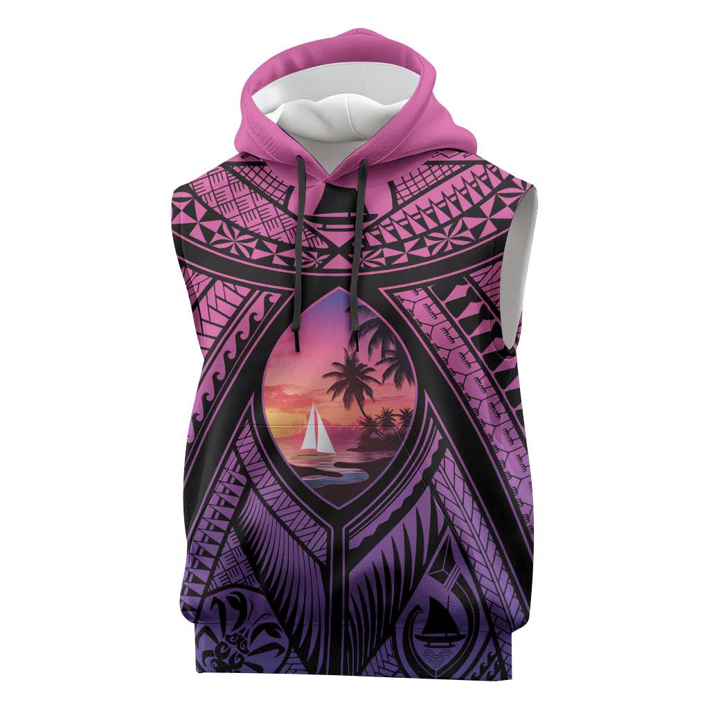 Guam Chamorro Artsy Sleeveless Hoodie Guahan Sunset Beach - Polynesian Pride