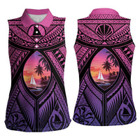 Guam Chamorro Artsy Women Sleeveless Polo Shirt Guahan Sunset Beach