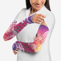 Guam Latte Stone with Map Arm Sleeves Bougainvillea Beach Sunset - Polynesian Pride