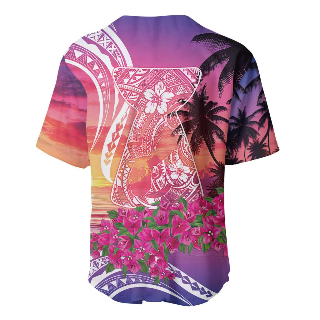 Guam Latte Stone with Map Baseball Jersey Bougainvillea Beach Sunset