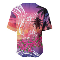 Guam Latte Stone with Map Baseball Jersey Bougainvillea Beach Sunset