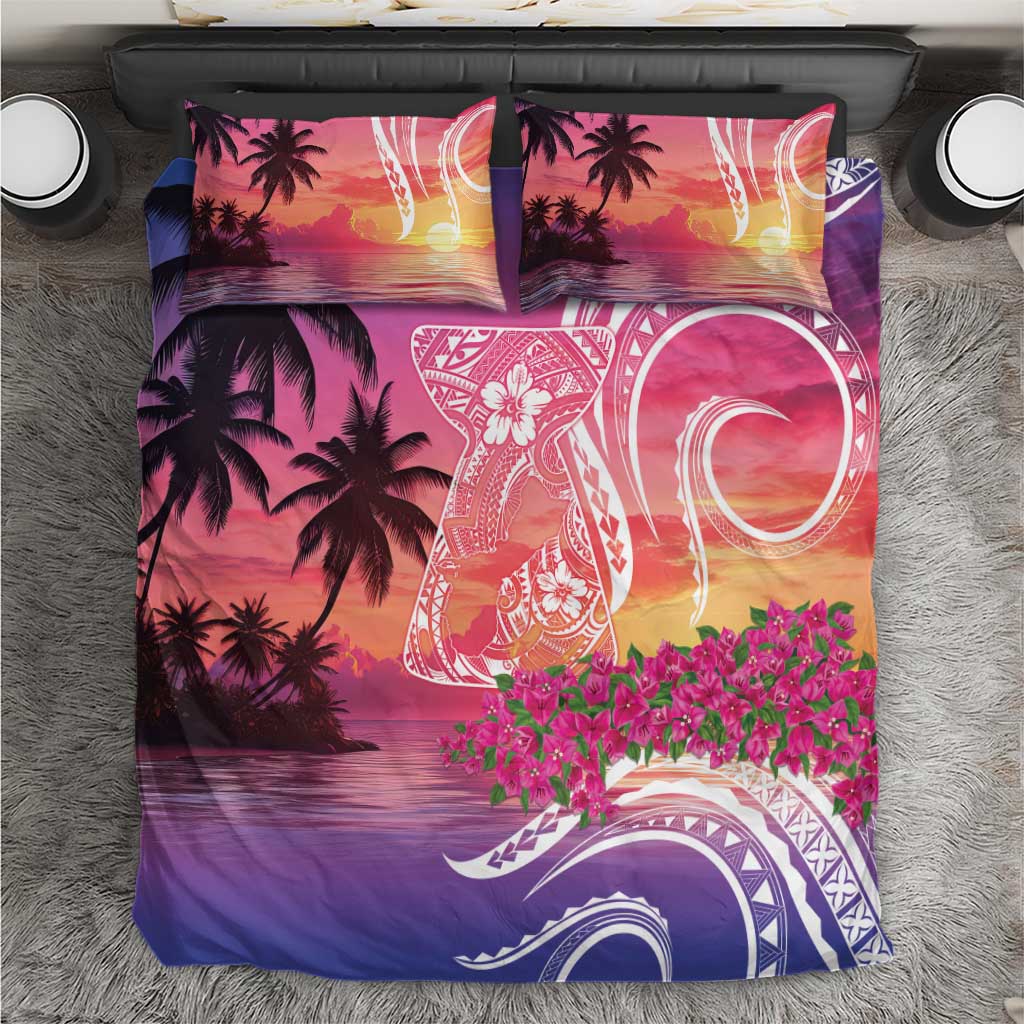 Guam Latte Stone with Map Bedding Set Bougainvillea Beach Sunset