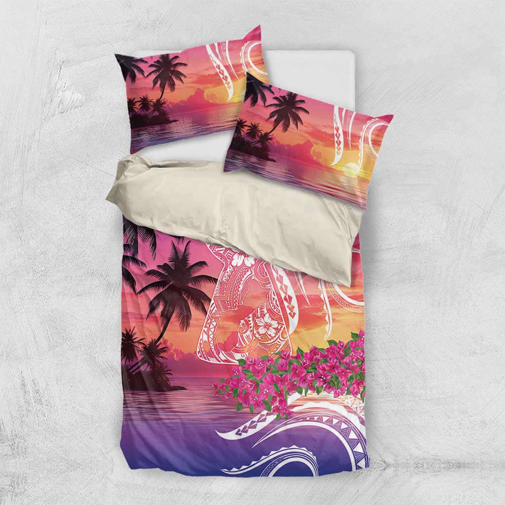 Guam Latte Stone with Map Bedding Set Bougainvillea Beach Sunset
