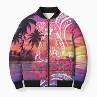 Guam Latte Stone with Map Bomber Puffer Jacket Bougainvillea Beach Sunset - Polynesian Pride