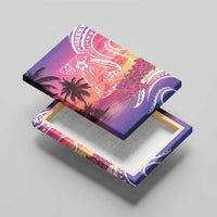 Guam Latte Stone with Map Canvas Wall Art Bougainvillea Beach Sunset