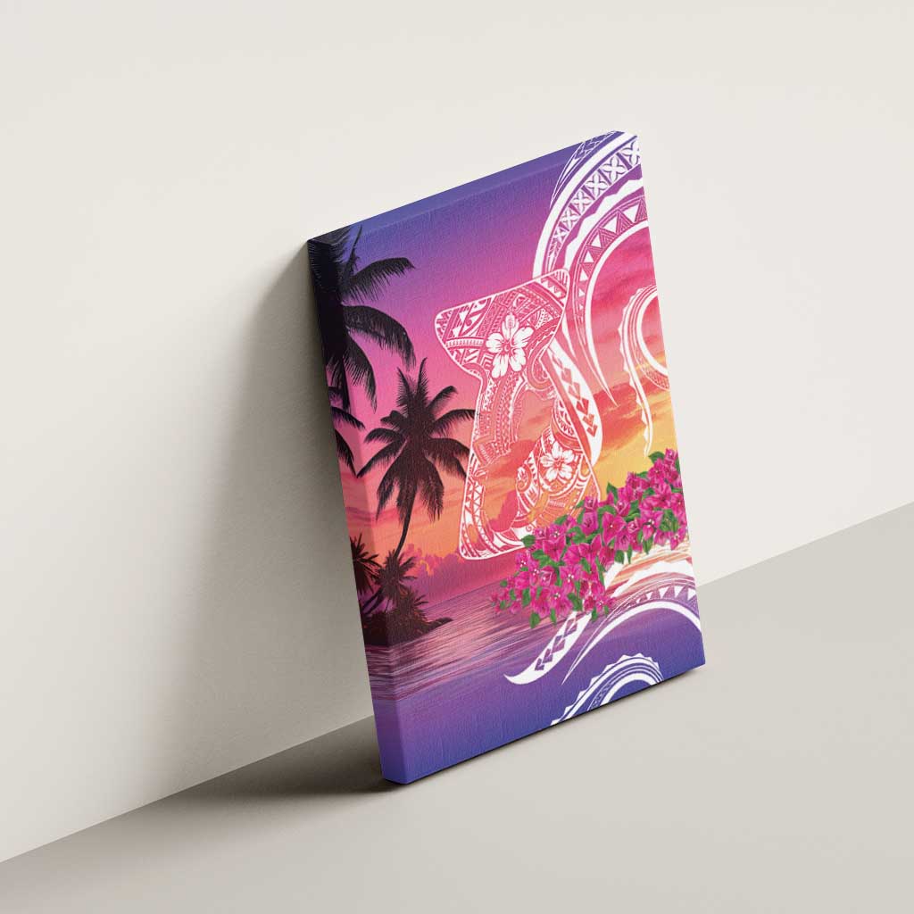 Guam Latte Stone with Map Canvas Wall Art Bougainvillea Beach Sunset