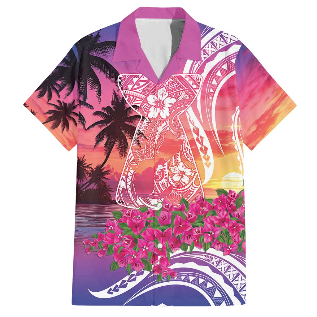 Guam Latte Stone with Map Family Matching Off Shoulder Short Dress and Hawaiian Shirt Bougainvillea Beach Sunset