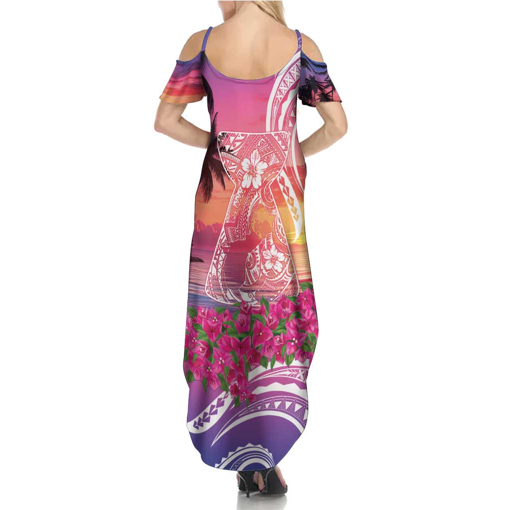 Guam Latte Stone with Map Family Matching Summer Maxi Dress and Hawaiian Shirt Bougainvillea Beach Sunset