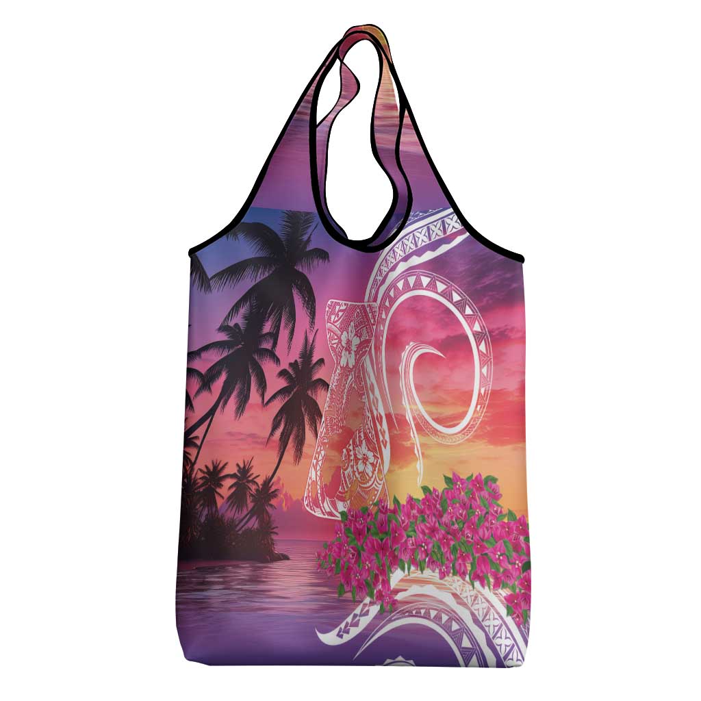 Guam Latte Stone with Map Grocery Bag Bougainvillea Beach Sunset