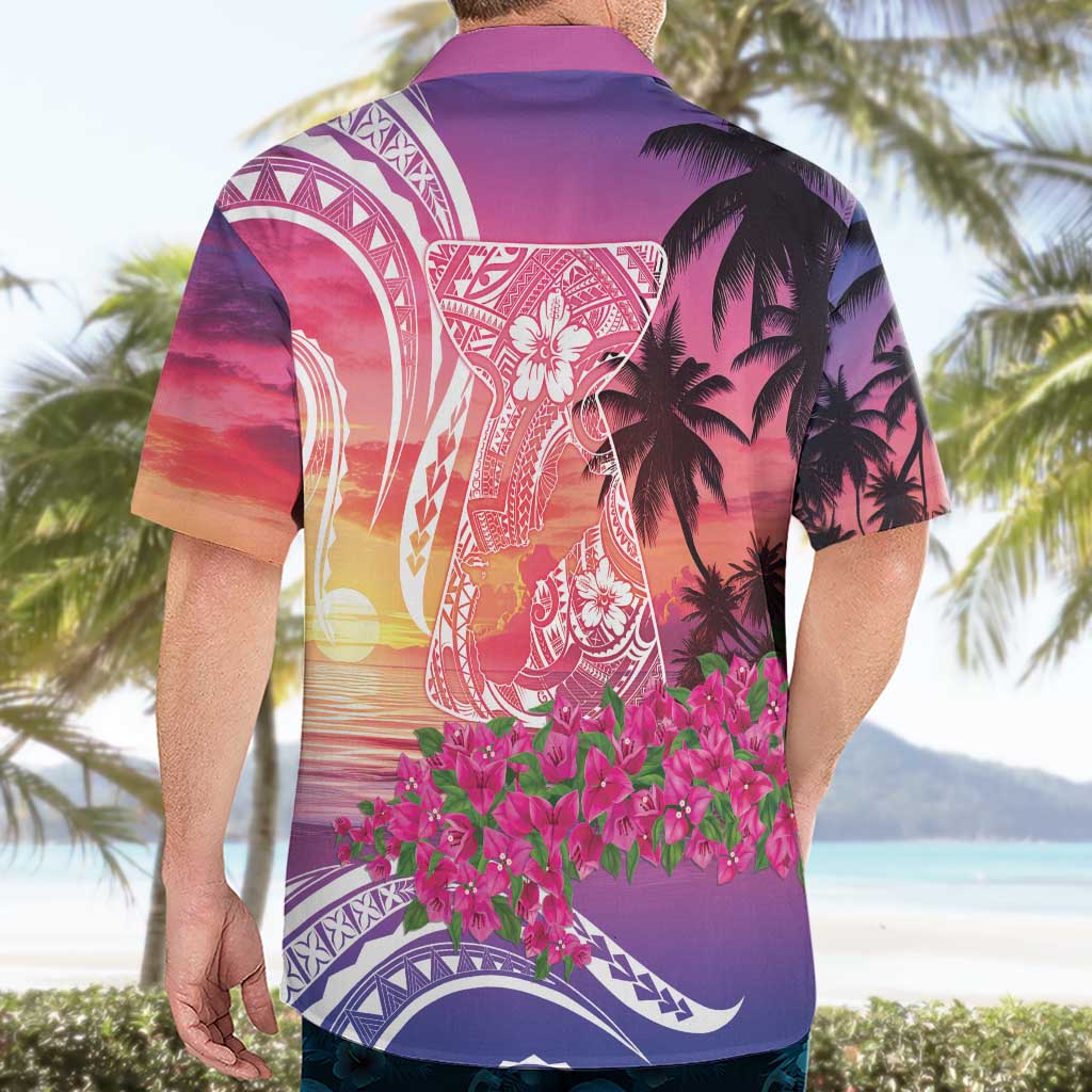 Guam Latte Stone with Map Hawaiian Shirt Bougainvillea Beach Sunset