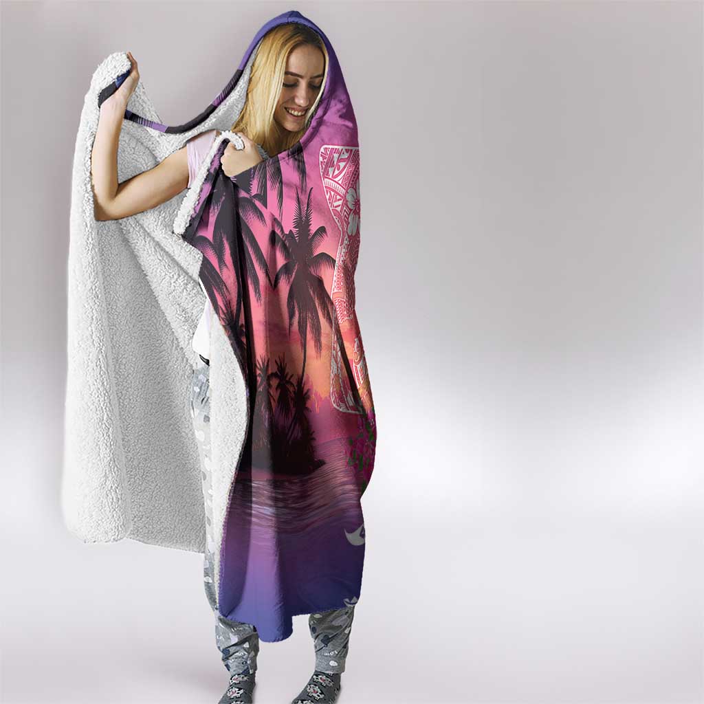 Guam Latte Stone with Map Hooded Blanket Bougainvillea Beach Sunset