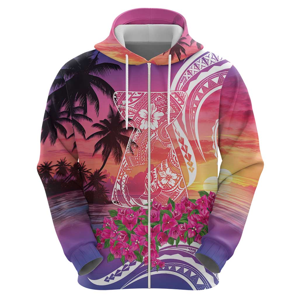 Guam Latte Stone with Map Hoodie Bougainvillea Beach Sunset