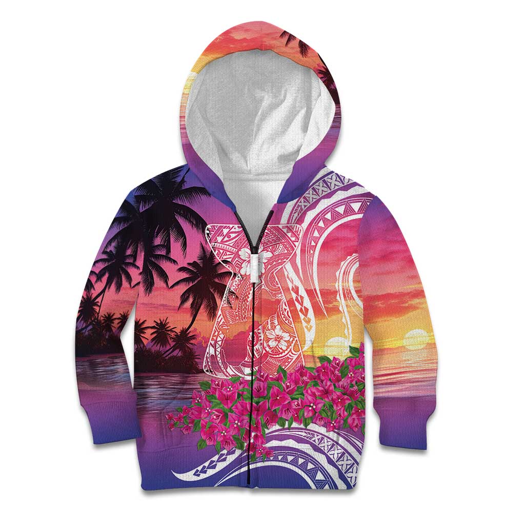 Guam Latte Stone with Map Kid Hoodie Bougainvillea Beach Sunset