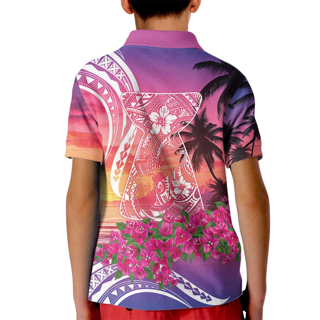 Guam Latte Stone with Map Kid Polo Shirt Bougainvillea Beach Sunset
