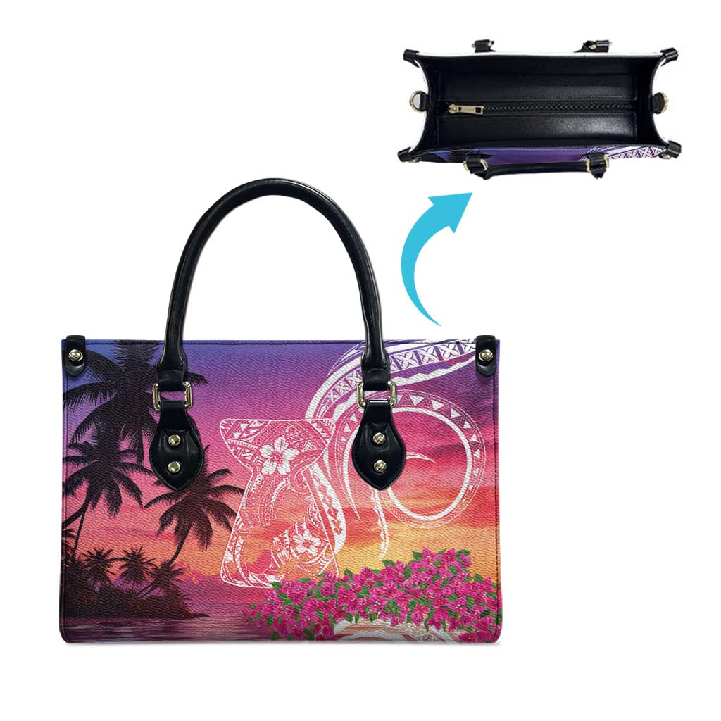 Guam Latte Stone with Map Leather Bag Bougainvillea Beach Sunset - Polynesian Pride