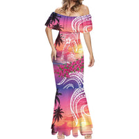 Guam Latte Stone with Map Mermaid Dress Bougainvillea Beach Sunset