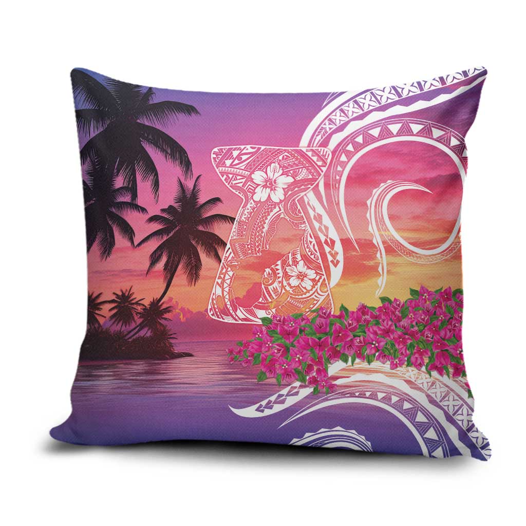Guam Latte Stone with Map Pillow Cover Bougainvillea Beach Sunset - Polynesian Pride