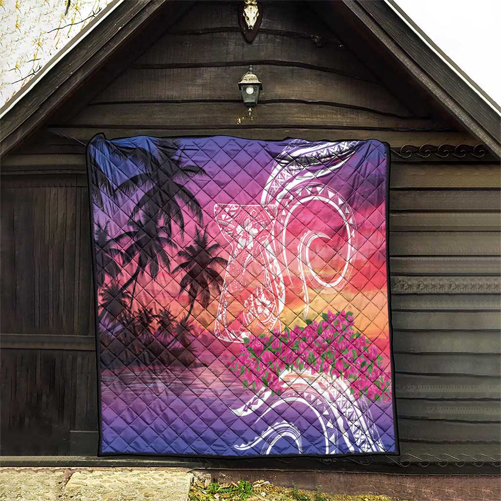 Guam Latte Stone with Map Quilt Bougainvillea Beach Sunset