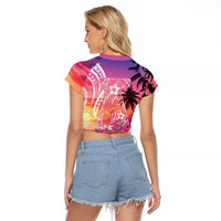 Guam Latte Stone with Map Raglan Cropped T Shirt Bougainvillea Beach Sunset