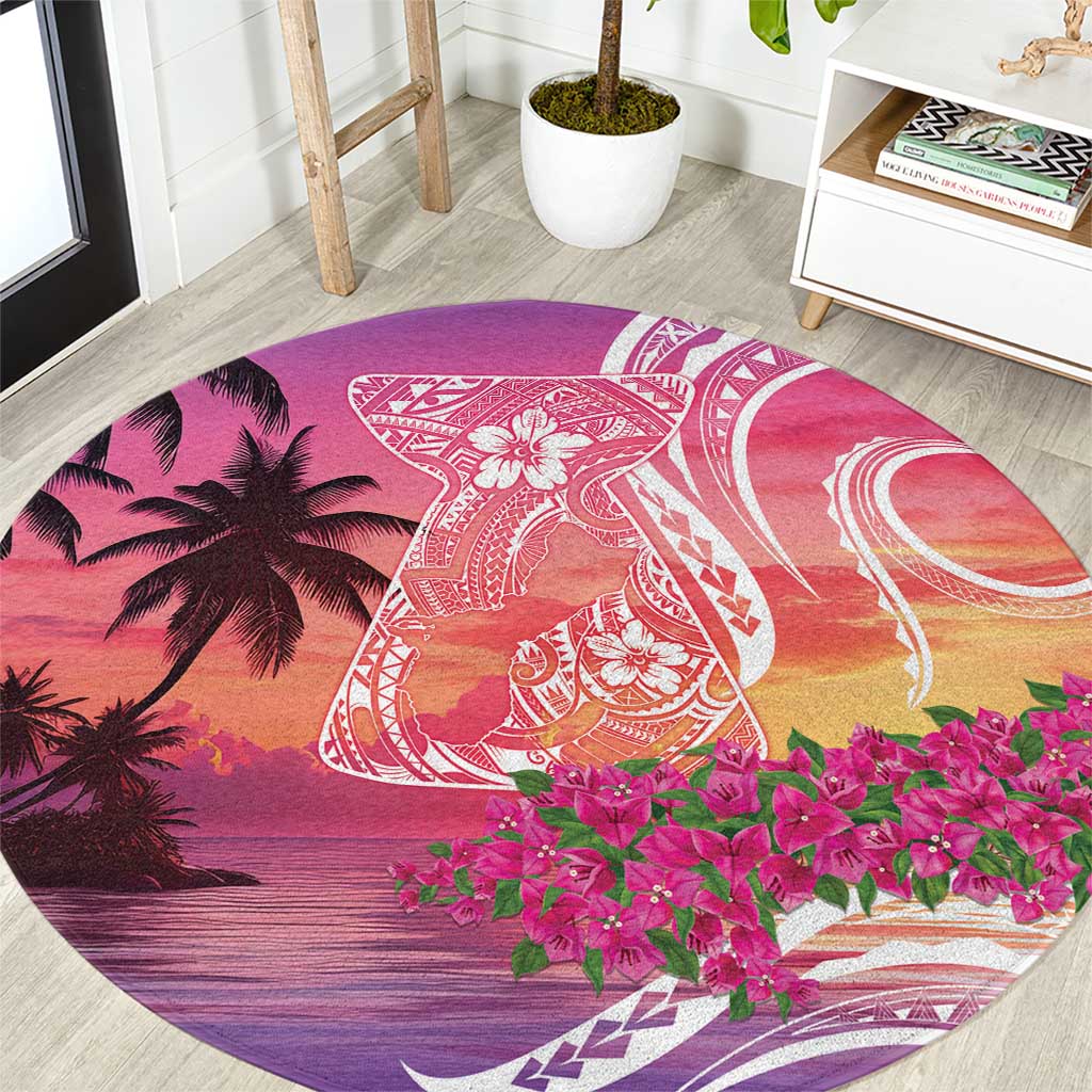 Guam Latte Stone with Map Round Carpet Bougainvillea Beach Sunset
