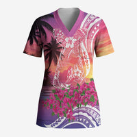 Guam Latte Stone with Map Scrub Top Bougainvillea Beach Sunset - Polynesian Pride