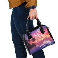 Guam Latte Stone with Map Shoulder Handbag Bougainvillea Beach Sunset