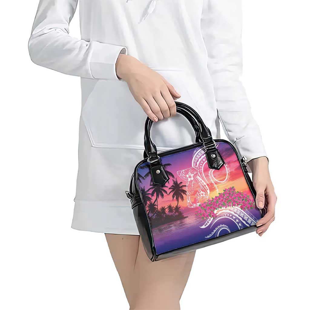 Guam Latte Stone with Map Shoulder Handbag Bougainvillea Beach Sunset
