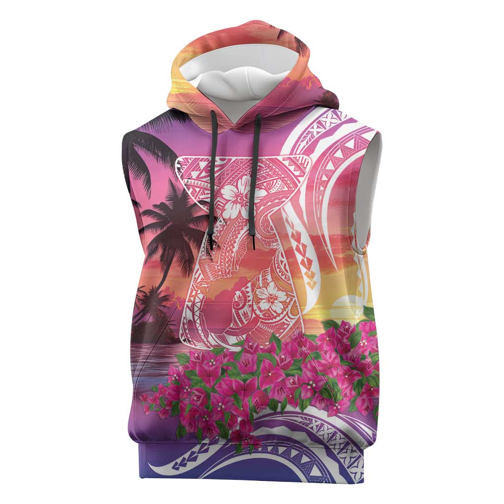 Guam Latte Stone with Map Sleeveless Hoodie Bougainvillea Beach Sunset - Polynesian Pride