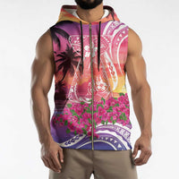 Guam Latte Stone with Map Sleeveless Zip Hoodie Bougainvillea Beach Sunset - Polynesian Pride