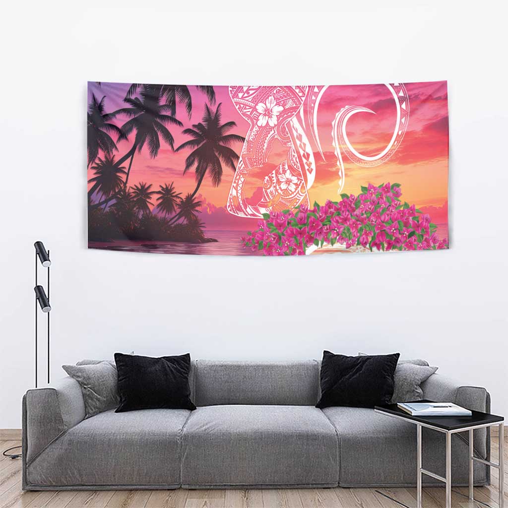 Guam Latte Stone with Map Tapestry Bougainvillea Beach Sunset