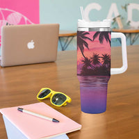 Guam Latte Stone with Map Tumbler With Handle Bougainvillea Beach Sunset