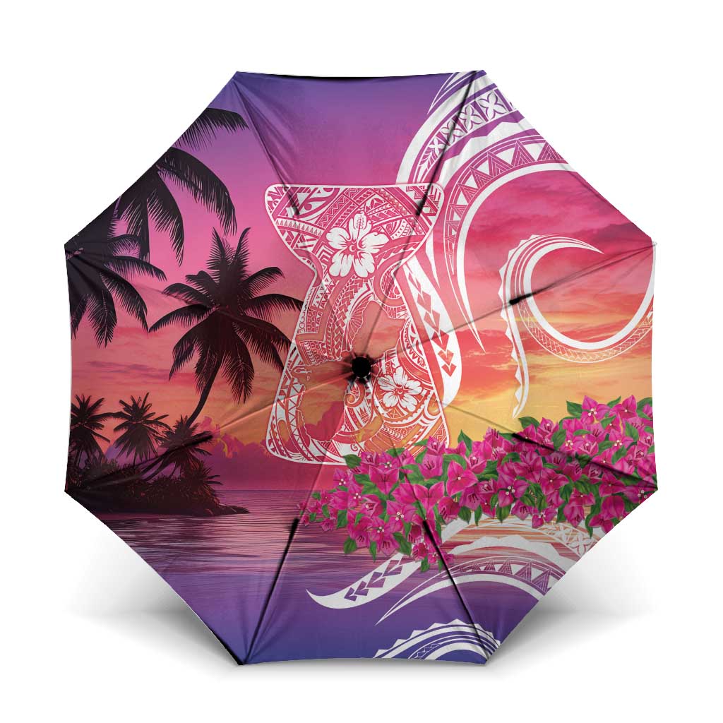 Guam Latte Stone with Map Umbrella Bougainvillea Beach Sunset - Polynesian Pride