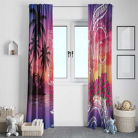 Guam Latte Stone with Map Window Curtain Bougainvillea Beach Sunset