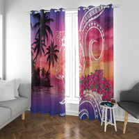 Guam Latte Stone with Map Window Curtain Bougainvillea Beach Sunset