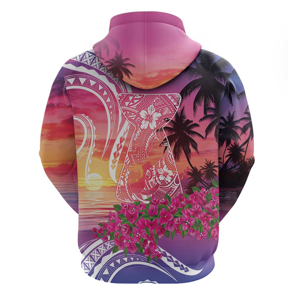 Guam Latte Stone with Map Zip Hoodie Bougainvillea Beach Sunset