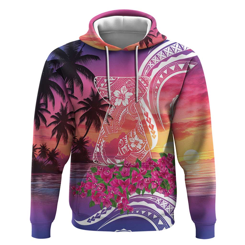 Guam Latte Stone with Map Zip Hoodie Bougainvillea Beach Sunset