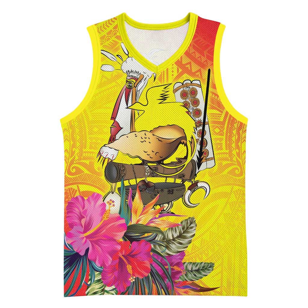 Papua New Guinea Cultural Tropical Flowers Basketball Jersey LT9 Unisex Gold - Polynesian Pride