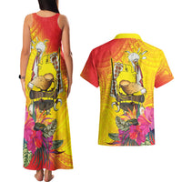 Papua New Guinea Cultural Tropical Flowers Couples Matching Tank Maxi Dress and Hawaiian Shirt