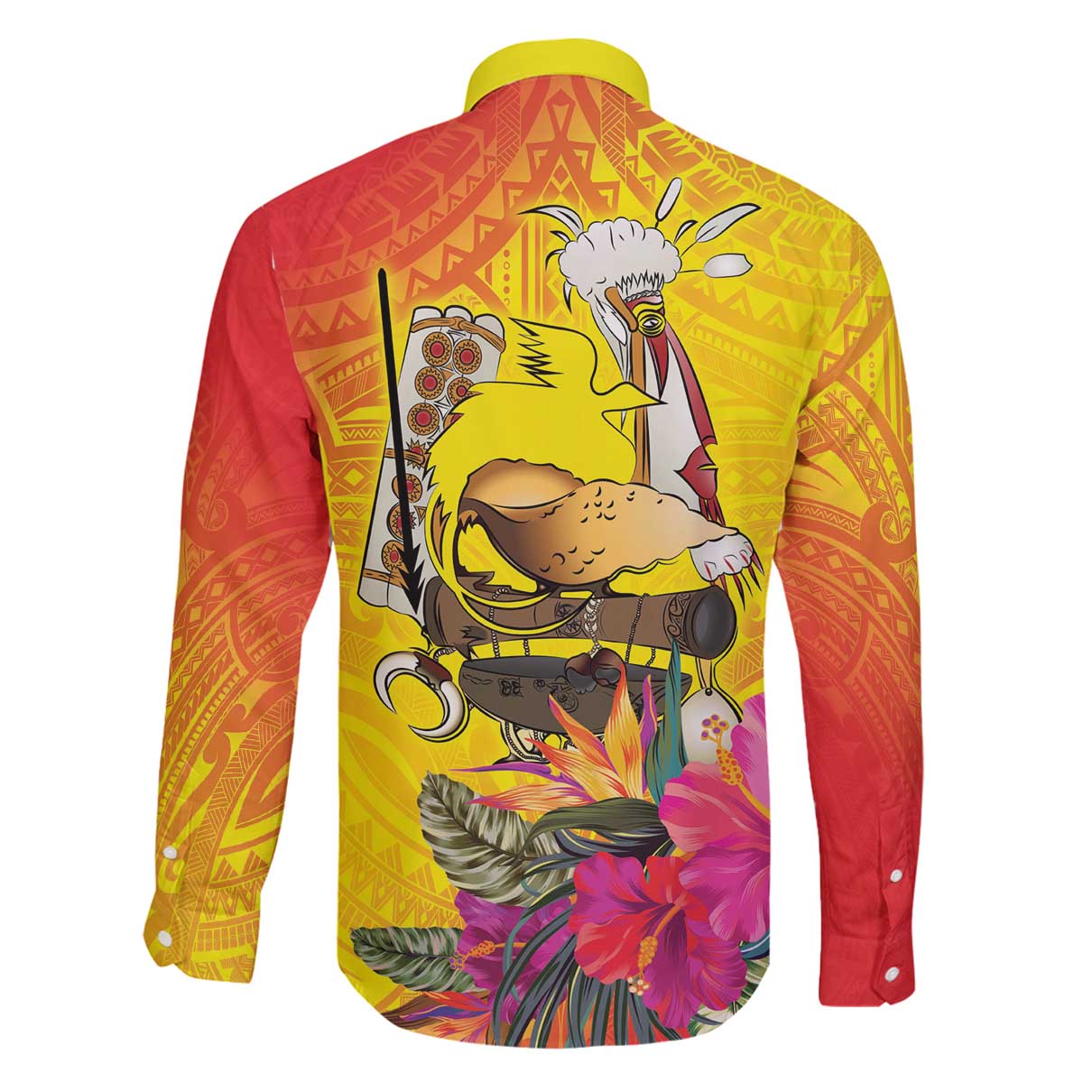 Papua New Guinea Cultural Tropical Flowers Family Matching Off The Shoulder Long Sleeve Dress and Hawaiian Shirt