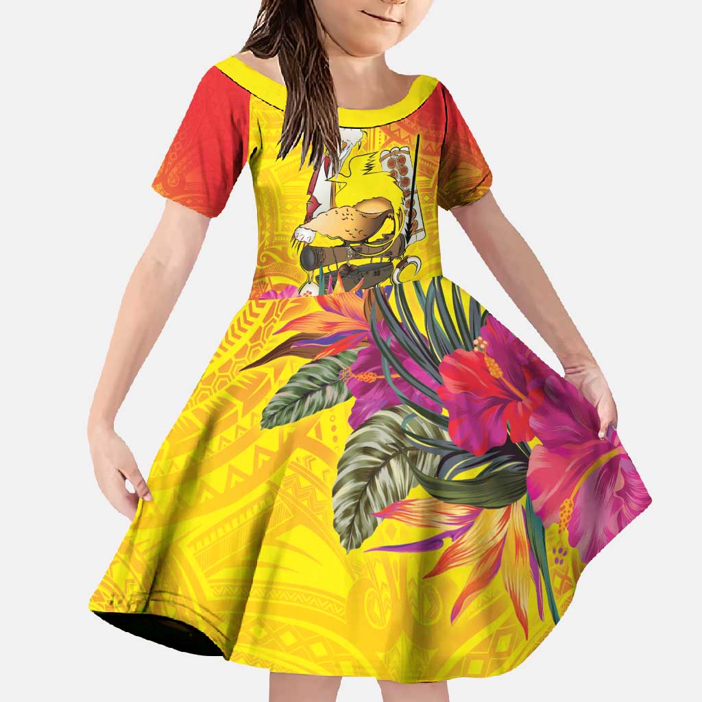 Papua New Guinea Cultural Tropical Flowers Family Matching Off Shoulder Maxi Dress and Hawaiian Shirt